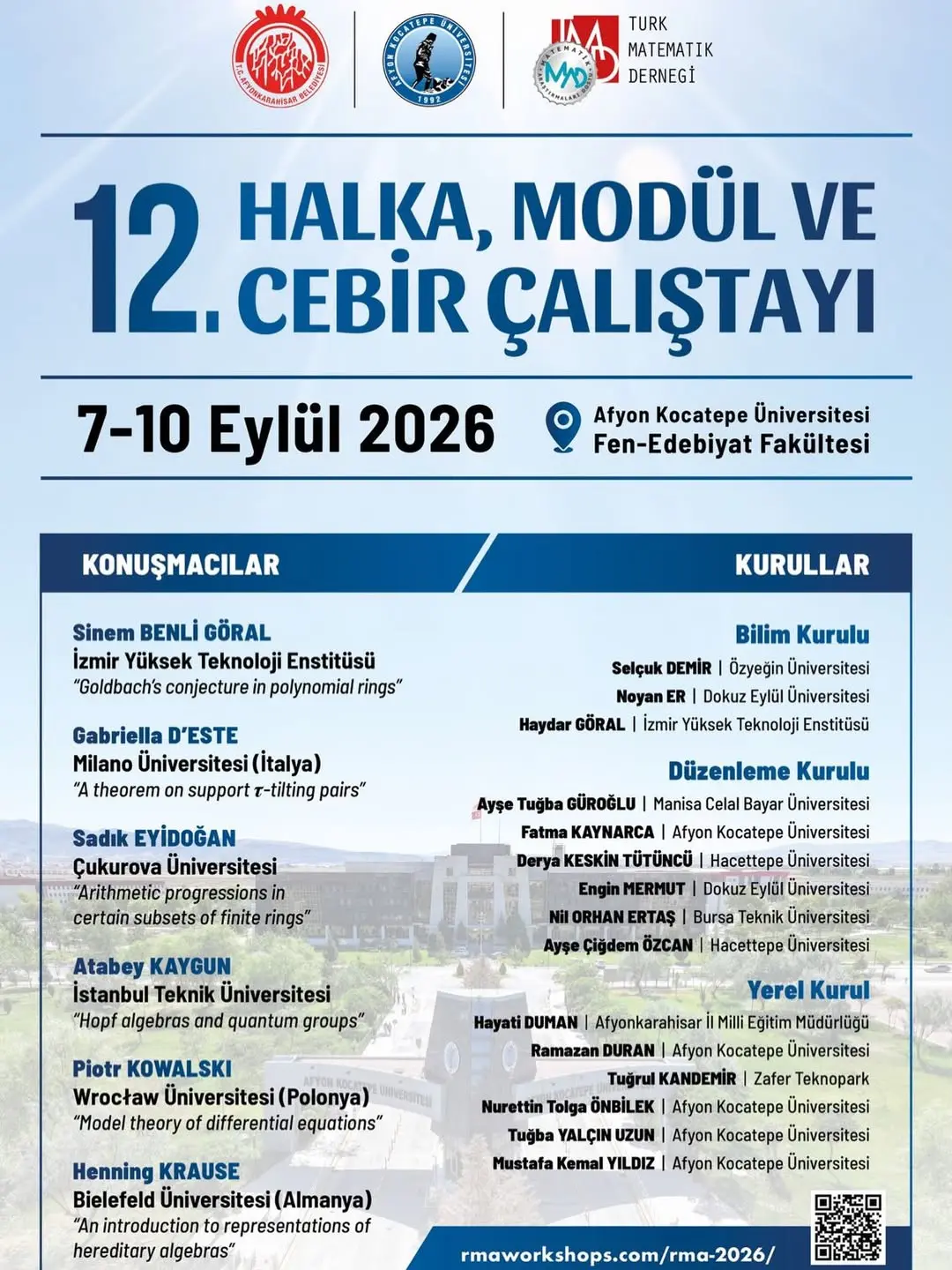 Afyon Kocatepe Üniversitesi'nde Bugün: 12. Halka, Modül ve Cebir Çalıştayı