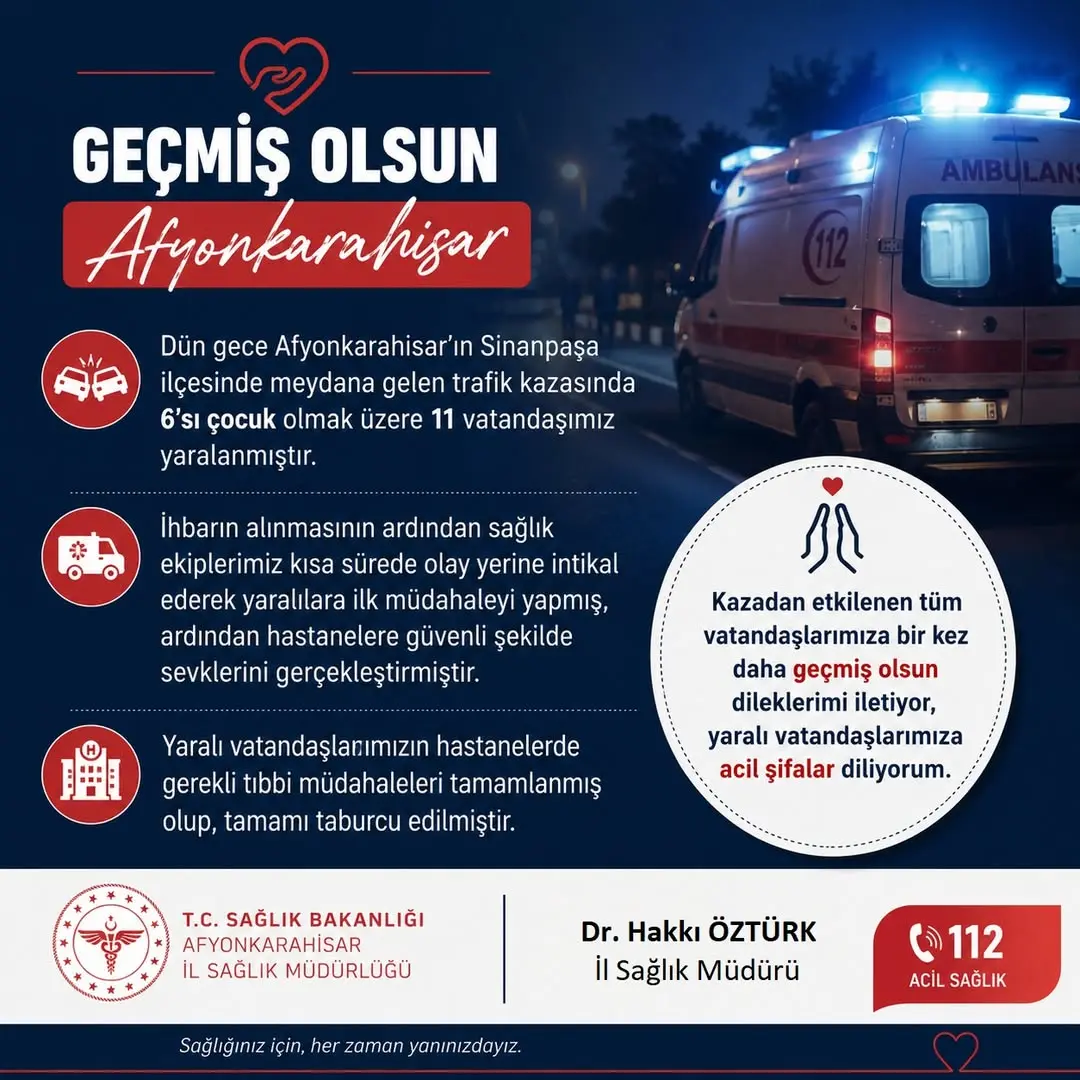 Afyonkarahisar'da Meydana Gelen Trafik Kazasında Yaralanan 11 Kişiye Geçmiş Olsun Dilekleri