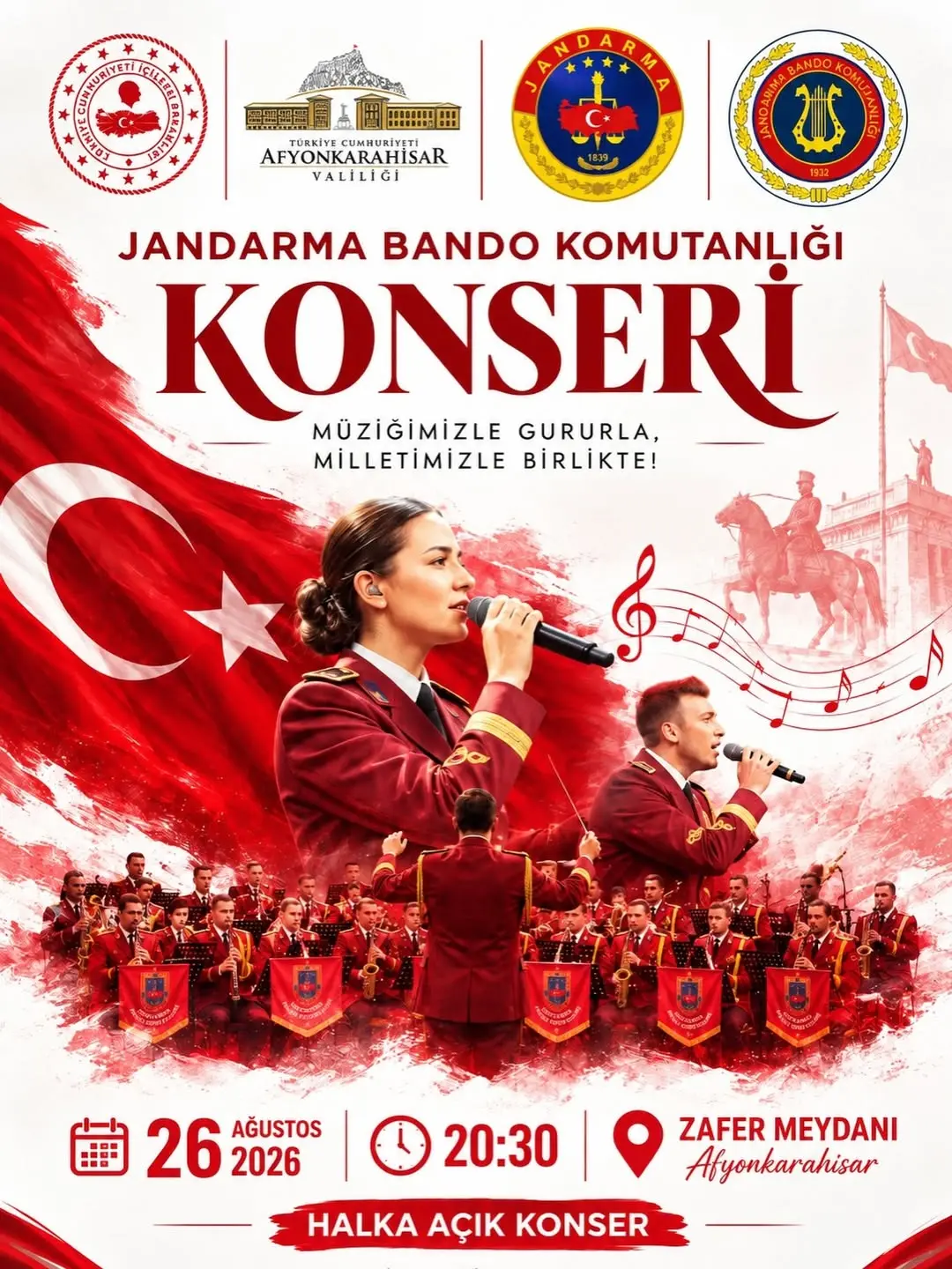 Afyonkarahisar'da Tarih ve Müzik Buluşması: Jandarma Genel Komutanlığı Bandosu Konseri