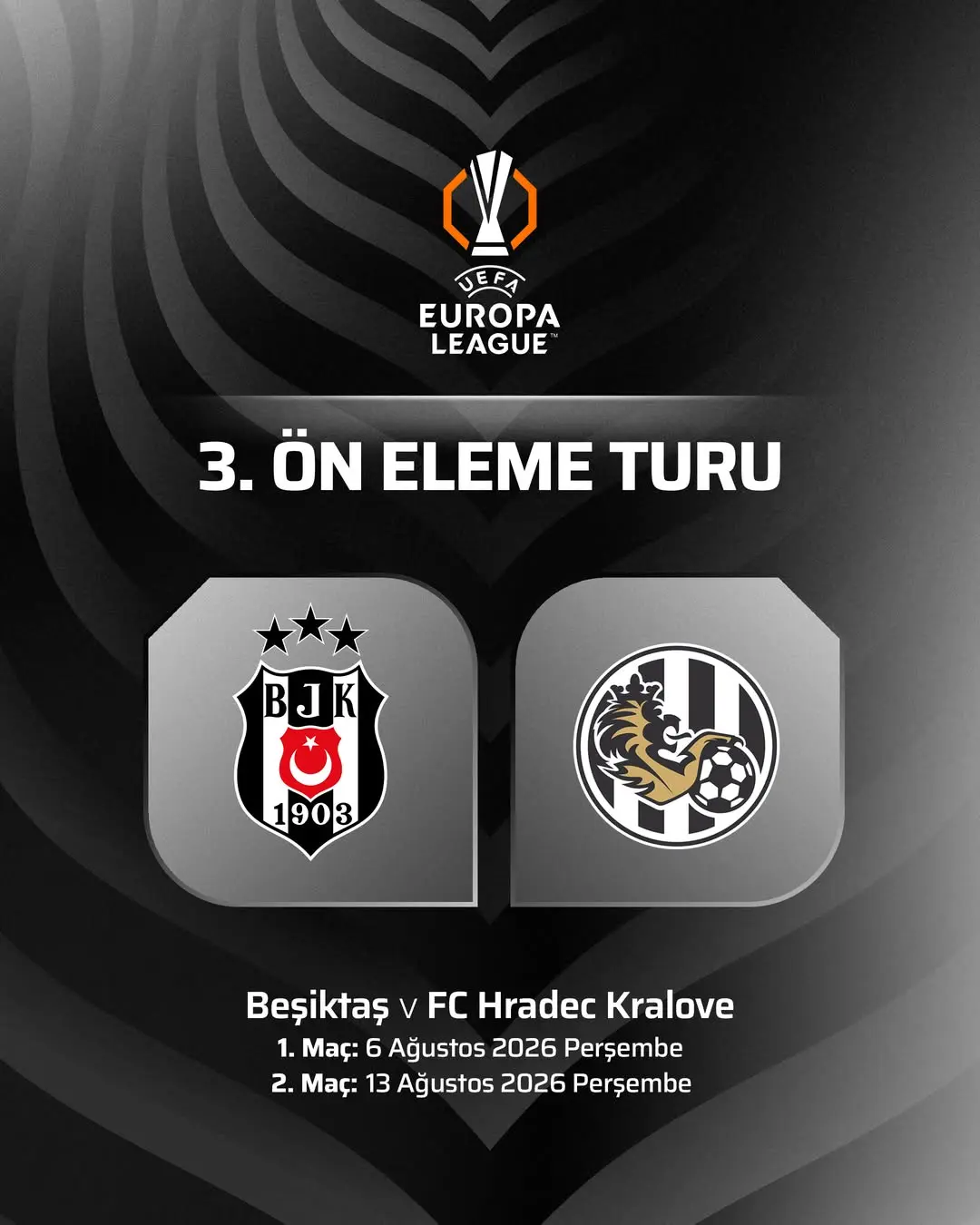 Beşiktaş UEFA Avrupa Ligi'nde Hradec Kralove ile eşleşti