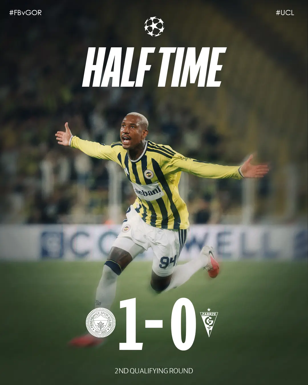 Fenerbahçe, Talisca'nın golüyle ilk yarıyı 1-0 önde tamamlıyor