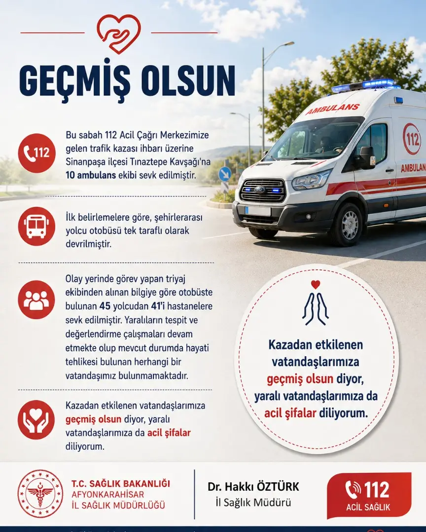Sinanpaşa İlçesinde Meydana Gelen Trafik Kazası Sonrası Geçmiş Olsun Mesajı